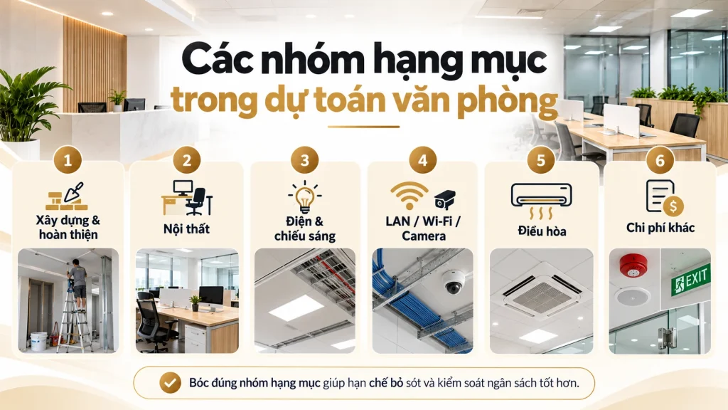 Các nhóm hạng mục trong dự toán nội thất văn phòng