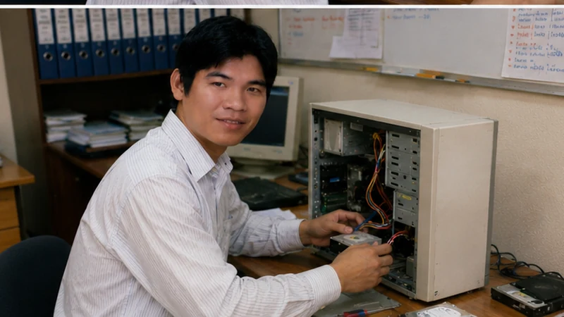 Lý Quốc Tân bảo trì máy tính trong thời gian làm quản trị mạng tại Vantage Logistics