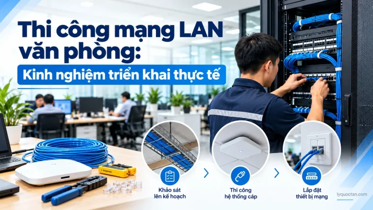 Thi công mạng LAN văn phòng – Kinh nghiệm triển khai thực tế từ khảo sát, đi dây cáp đến lắp đặt thiết bị mạng.